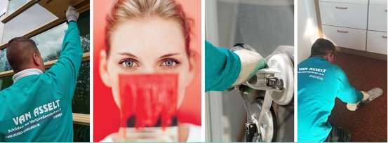 Collage van werknemers die schilder- en onderhoudswerkzaamheden uitvoeren